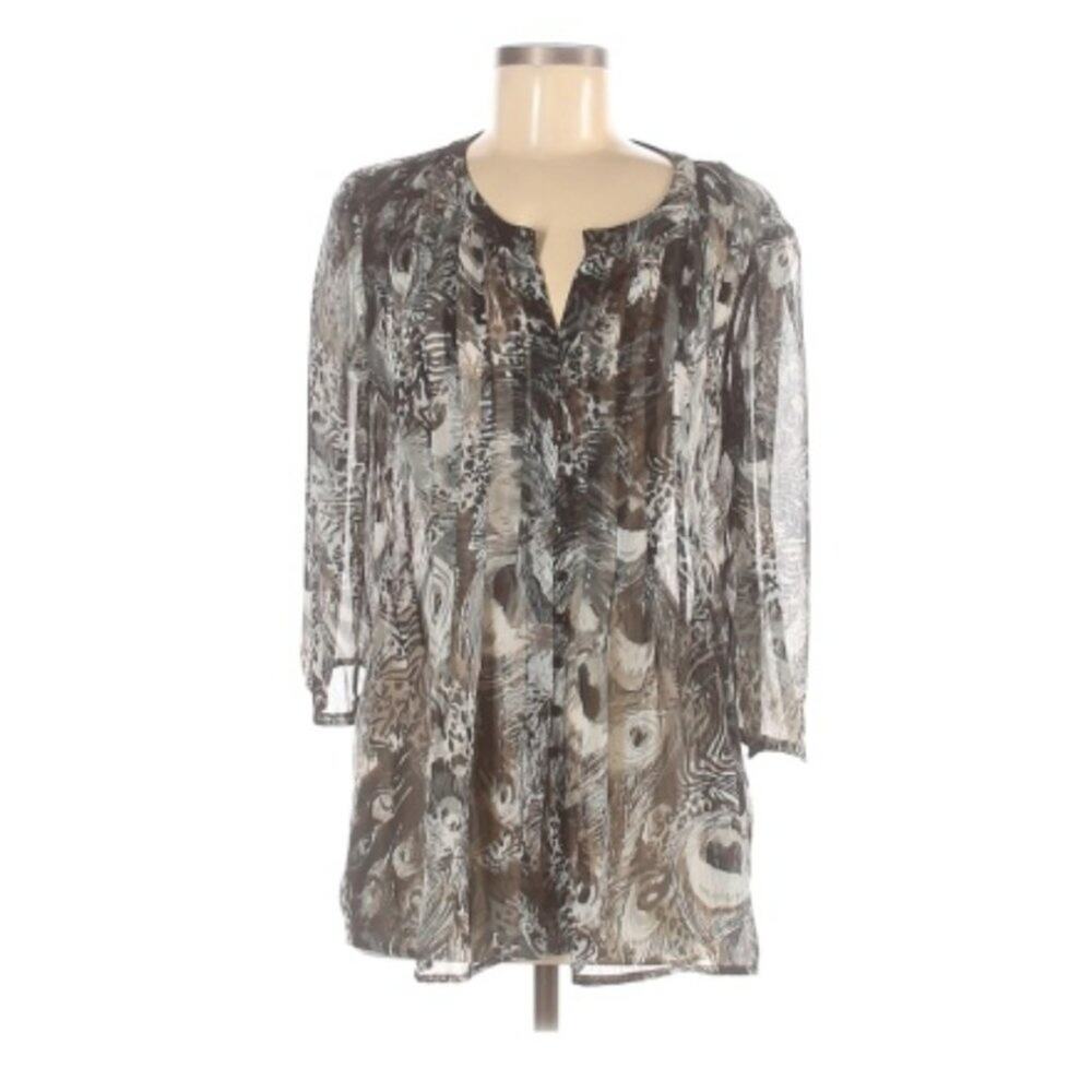 Essentials By ABS Sheer Peacock Pattern Top M